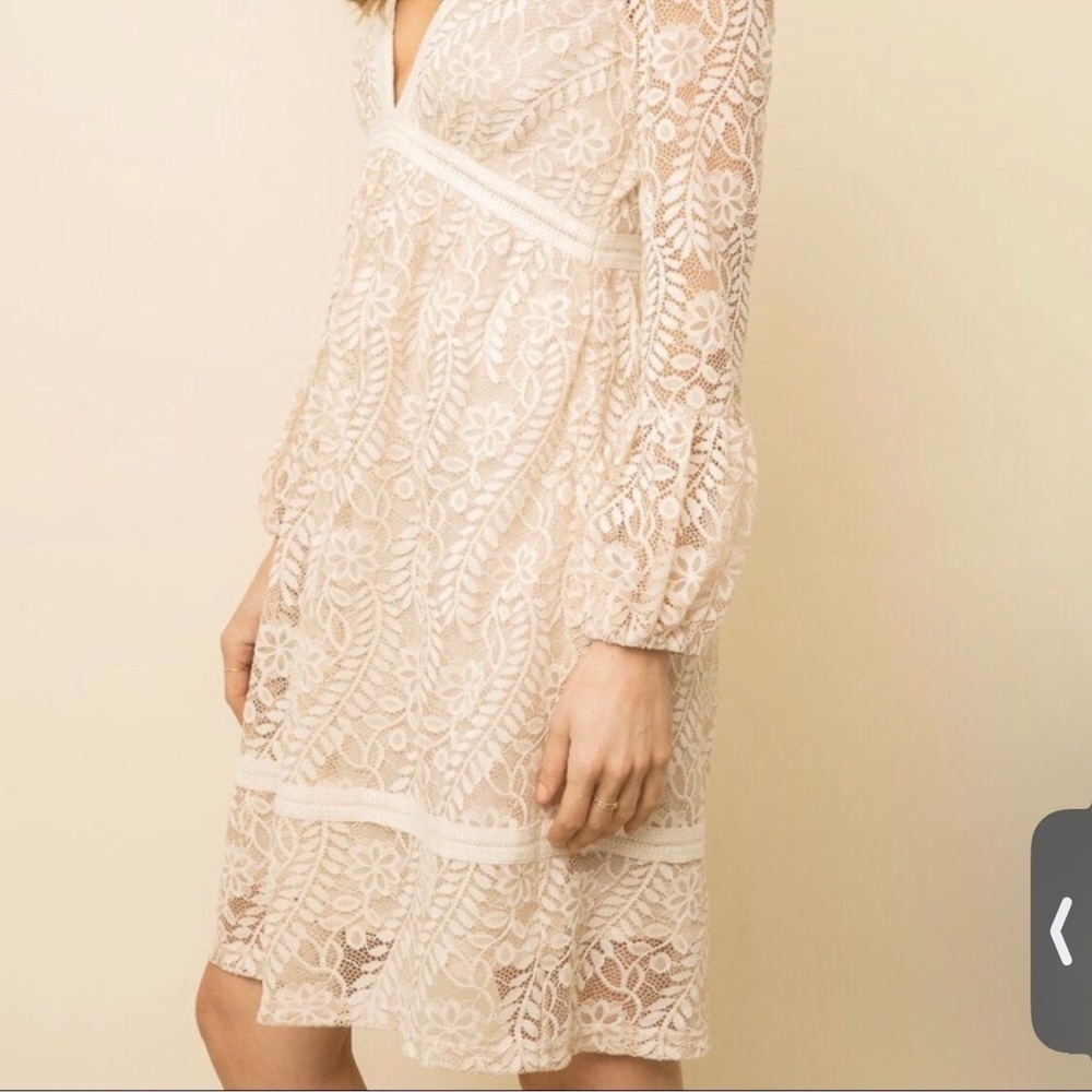 Mystree | Coquette Cottage Core Babydoll Lace Midi Dress In Cream | M - Picture 2 of 16
